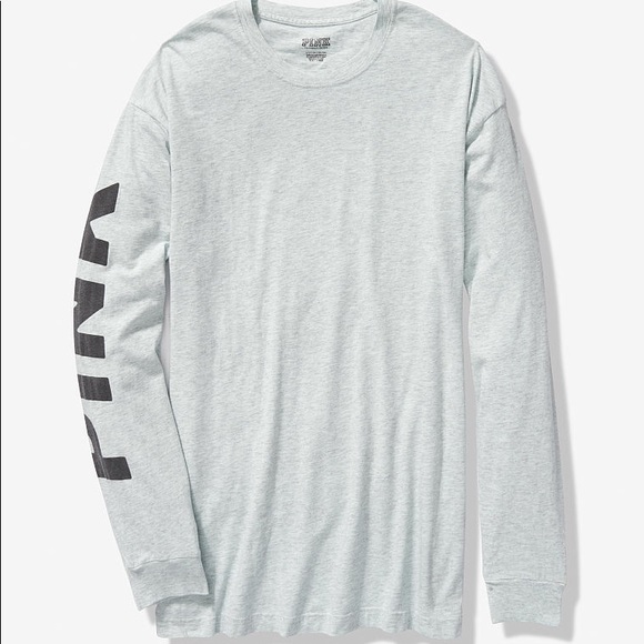 💕VS PINK LIGHT BLUE LOGO CAMPUS TEE LONG SLEEVE - Picture 3 of 6